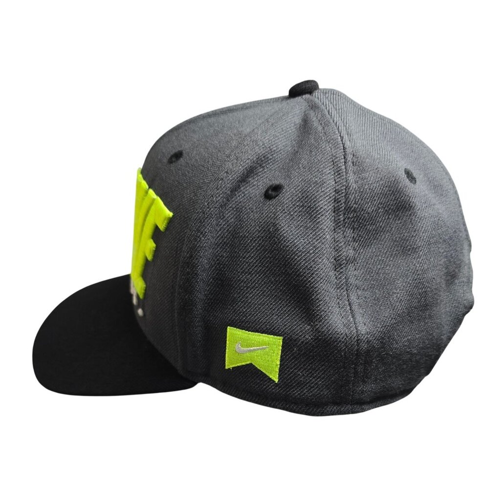 Nike Snapback Hat Gray/Black Neon Yellow "Just Do It" Embroidery Adjustable One - Picture 3 of 9